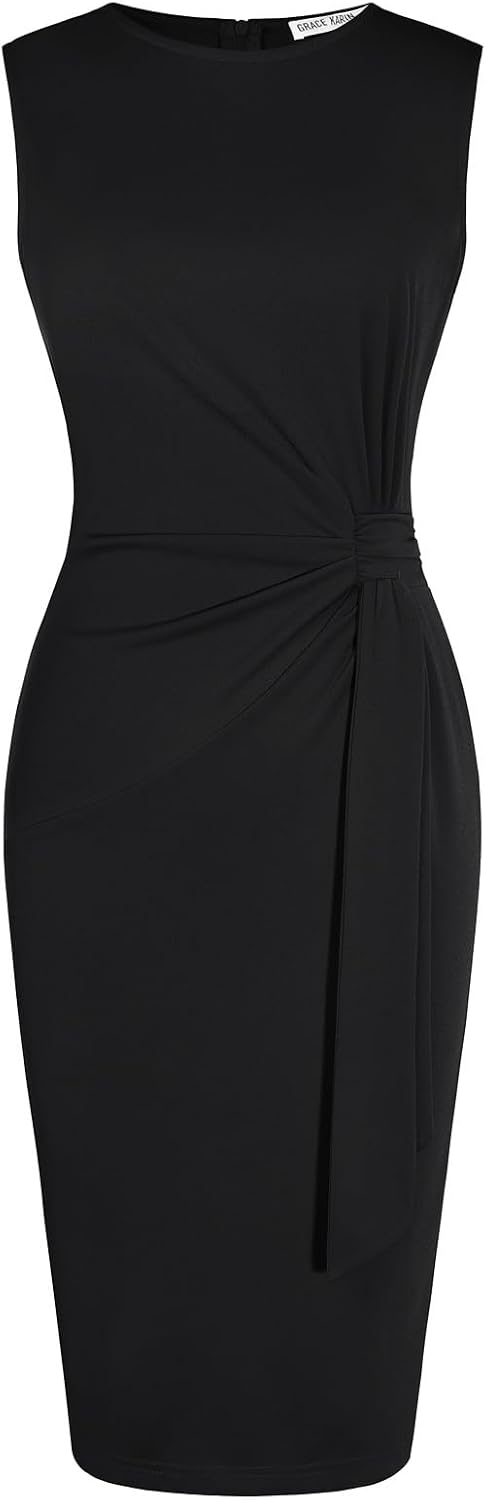 GRACE KARIN Women Sleeveless Bodycon Work Dress,Midi Sheath Business Dress | Crew Neck Knee Length Pencil Professional Outfits All Season Semiformal Office Funeral Church Cocktail