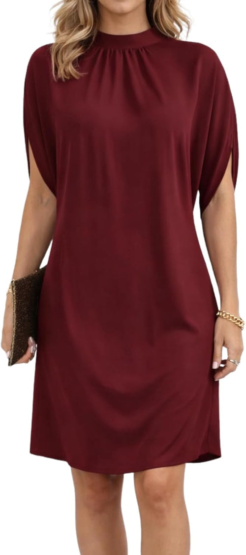 BPJZIM Women's Mock Neck Satin Mini Dress 2026 Short Sleeve Cocktail Dress | Elegant Satin Fabric, Relaxed Fit, Short Sleeves, Cocktail and Wedding Guest Wear, Spring Summer Occasions, Mini Length