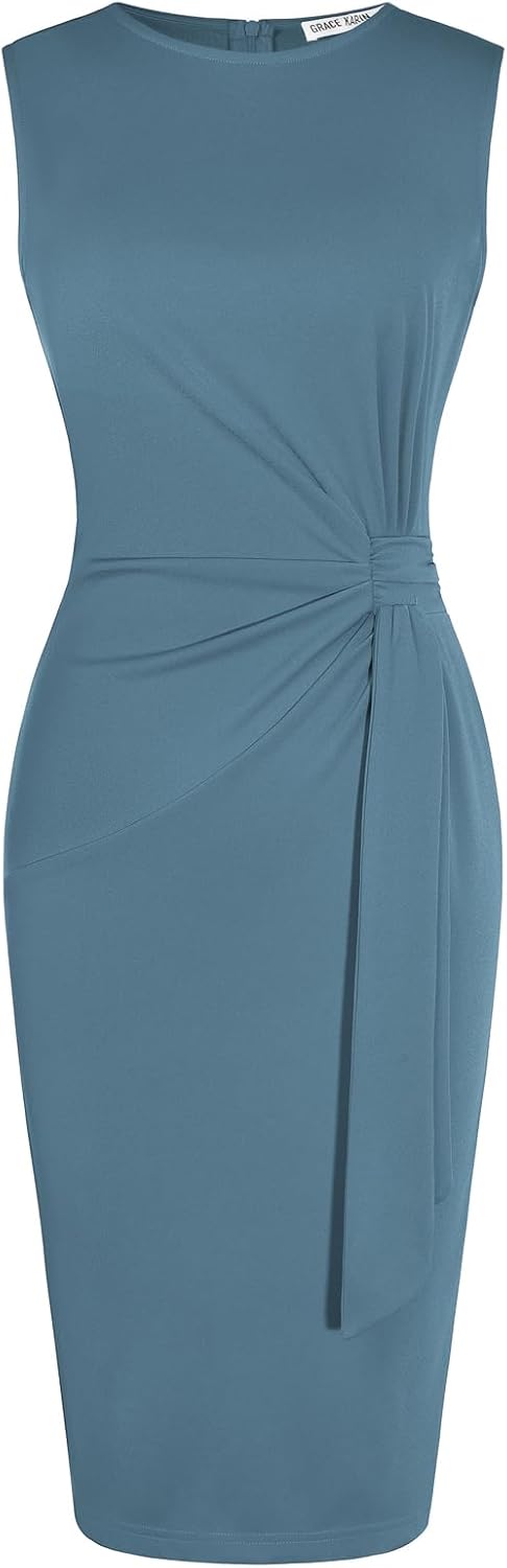GRACE KARIN Women Sleeveless Bodycon Work Dress,Midi Sheath Business Dress | Crew Neck Knee Length Pencil Professional Outfits All Season Semiformal Office Funeral Church Cocktail