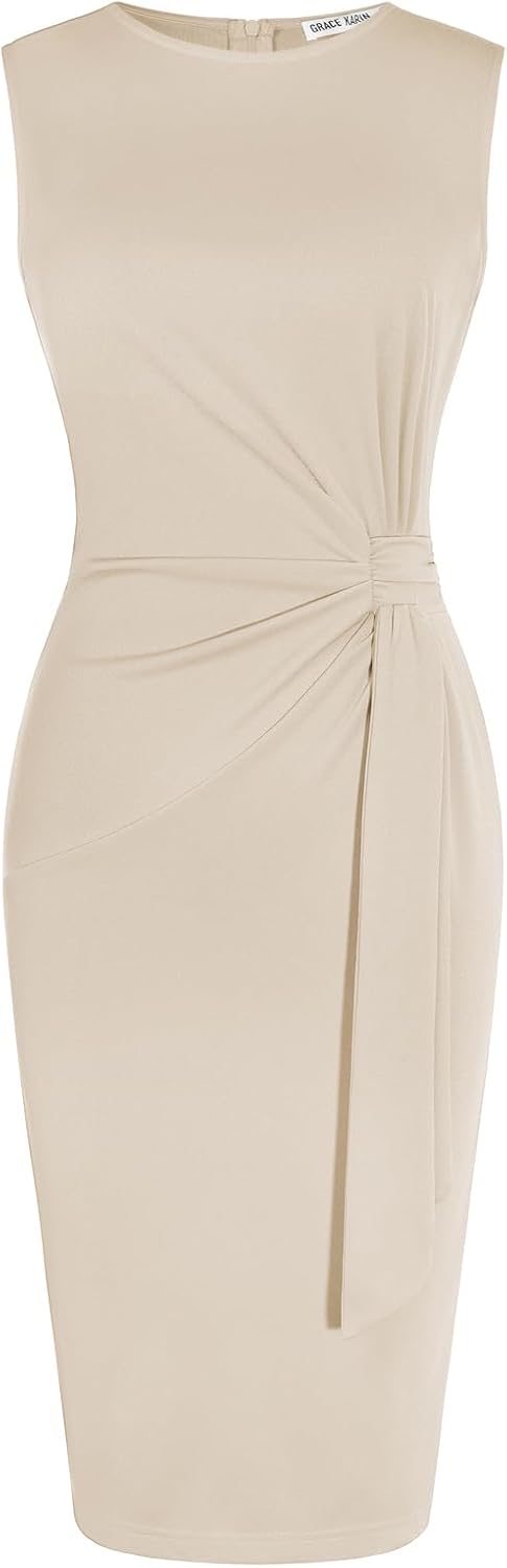 GRACE KARIN Women Sleeveless Bodycon Work Dress,Midi Sheath Business Dress | Crew Neck Knee Length Pencil Professional Outfits All Season Semiformal Office Funeral Church Cocktail