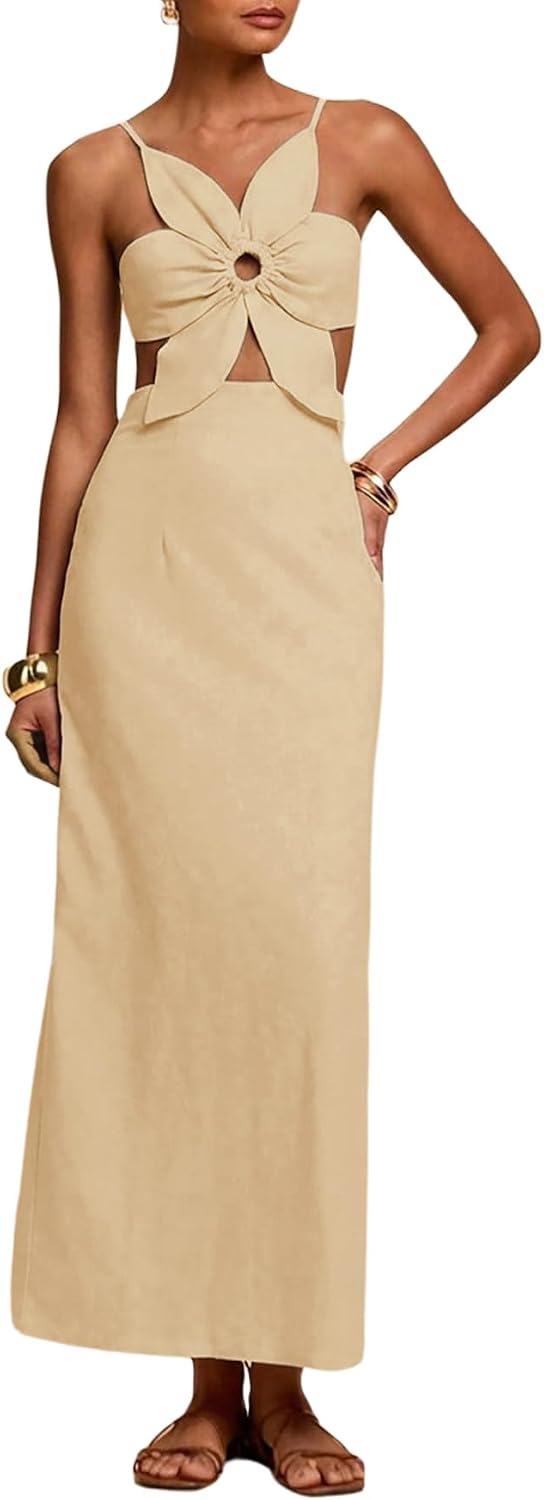 SHENHE Women's Petal Backless Maxi Dress Cut Out Cocktail Dresses | Keyhole, Spaghetti Strap, Long Dress, Elegant, Party, Club, Date Night Outfits, Fall 2026