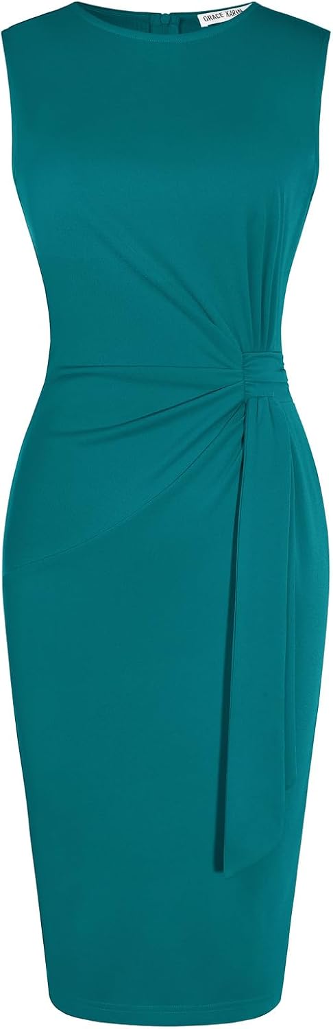 GRACE KARIN Women Sleeveless Bodycon Work Dress,Midi Sheath Business Dress | Crew Neck Knee Length Pencil Professional Outfits All Season Semiformal Office Funeral Church Cocktail