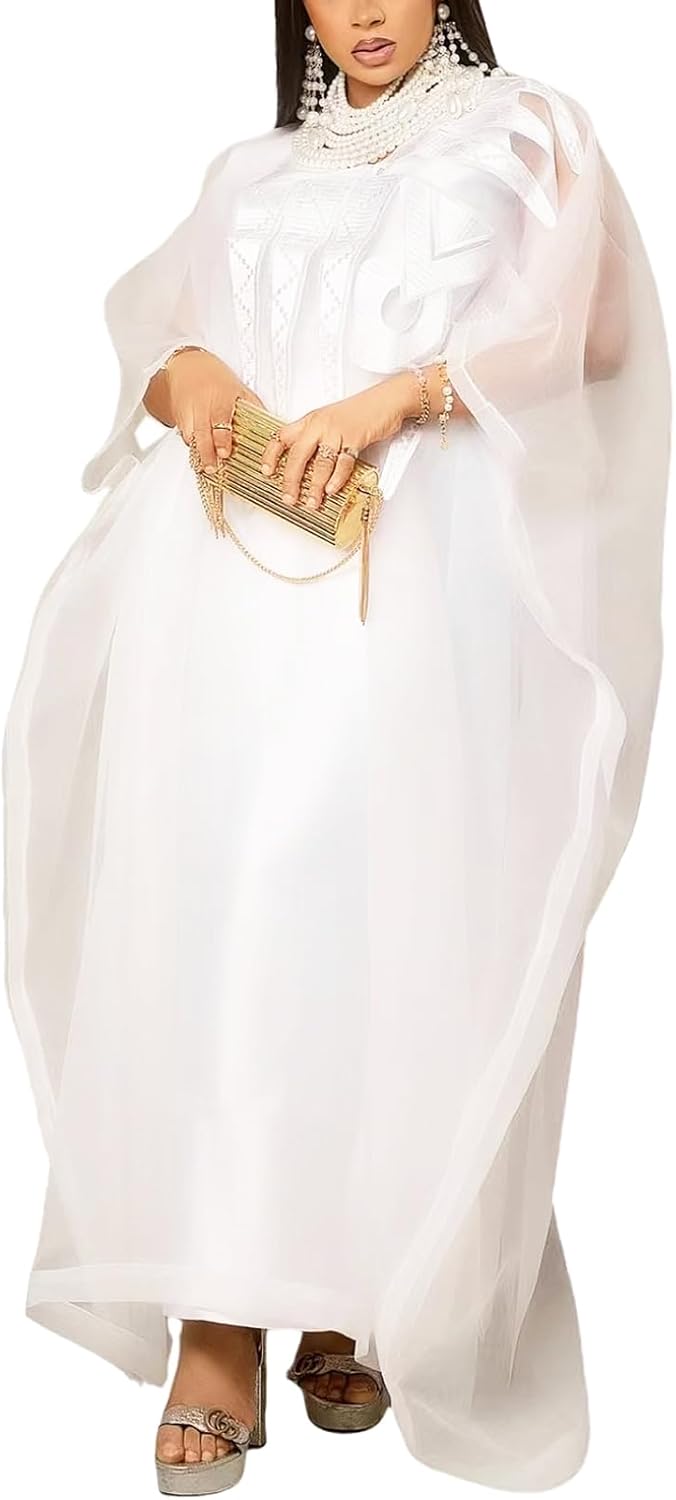 TIDOIRSA African Dresses for Women Elegant, African Clothes Embroideried Plus Size Party Wedding Dresses