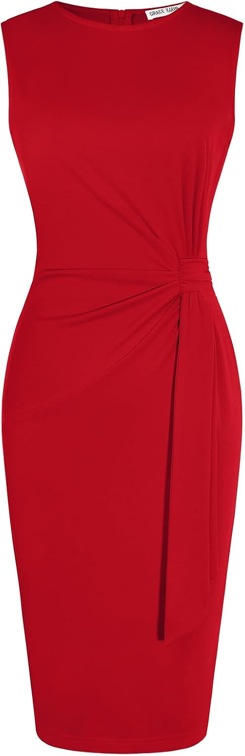 GRACE KARIN Women Sleeveless Bodycon Work Dress,Midi Sheath Business Dress | Crew Neck Knee Length Pencil Professional Outfits All Season Semiformal Office Funeral Church Cocktail