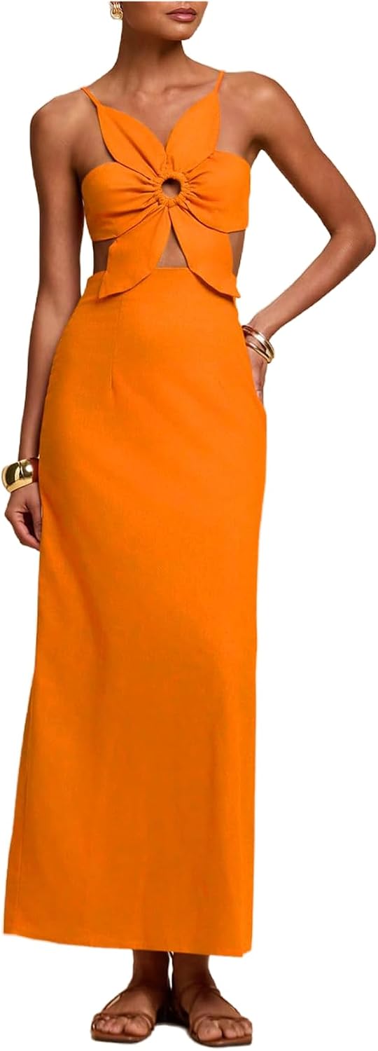 SHENHE Women's Petal Backless Maxi Dress Cut Out Cocktail Dresses | Keyhole, Spaghetti Strap, Long Dress, Elegant, Party, Club, Date Night Outfits, Fall 2026