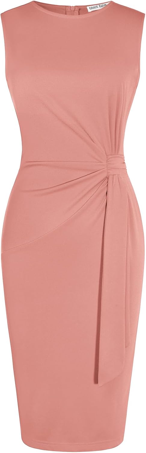 GRACE KARIN Women Sleeveless Bodycon Work Dress,Midi Sheath Business Dress | Crew Neck Knee Length Pencil Professional Outfits All Season Semiformal Office Funeral Church Cocktail