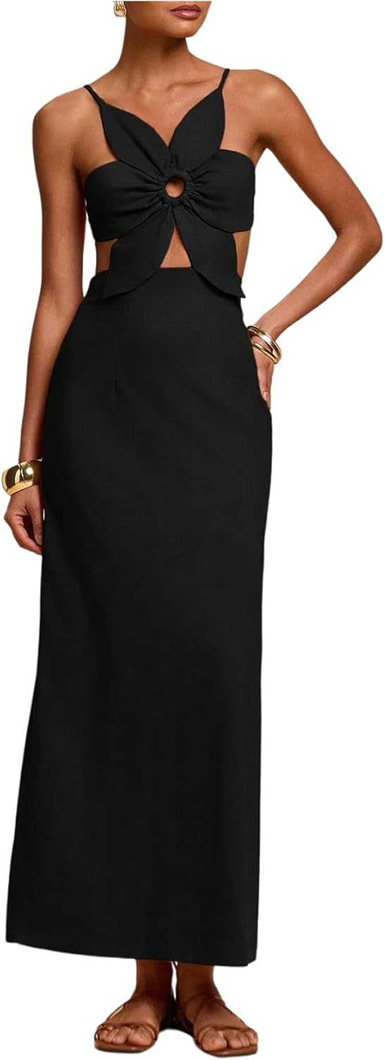 SHENHE Women's Petal Backless Maxi Dress Cut Out Cocktail Dresses | Keyhole, Spaghetti Strap, Long Dress, Elegant, Party, Club, Date Night Outfits, Fall 2026