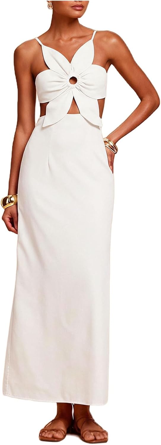 SHENHE Women's Petal Backless Maxi Dress Cut Out Cocktail Dresses | Keyhole, Spaghetti Strap, Long Dress, Elegant, Party, Club, Date Night Outfits, Fall 2026