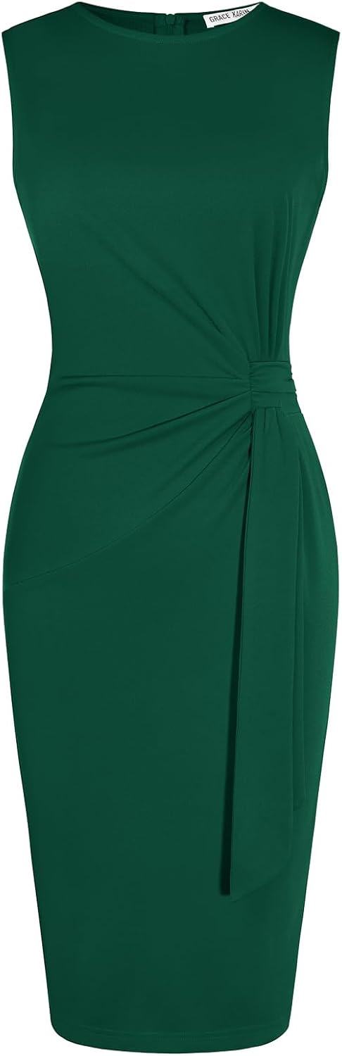 GRACE KARIN Women Sleeveless Bodycon Work Dress,Midi Sheath Business Dress | Crew Neck Knee Length Pencil Professional Outfits All Season Semiformal Office Funeral Church Cocktail