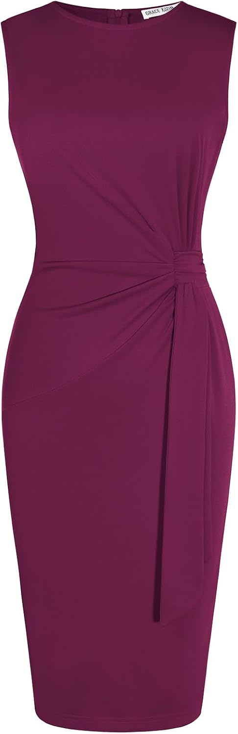 GRACE KARIN Women Sleeveless Bodycon Work Dress,Midi Sheath Business Dress | Crew Neck Knee Length Pencil Professional Outfits All Season Semiformal Office Funeral Church Cocktail