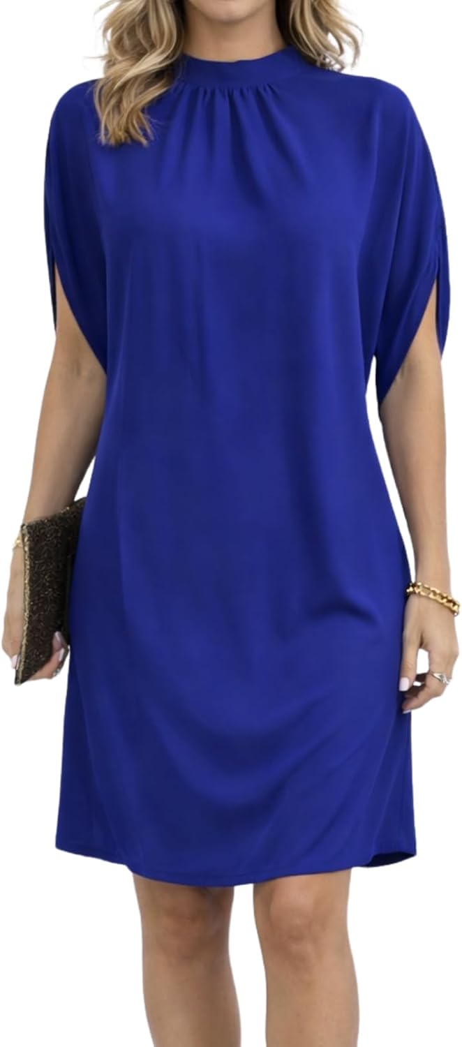 BPJZIM Women's Mock Neck Satin Mini Dress 2026 Short Sleeve Cocktail Dress | Elegant Satin Fabric, Relaxed Fit, Short Sleeves, Cocktail and Wedding Guest Wear, Spring Summer Occasions, Mini Length