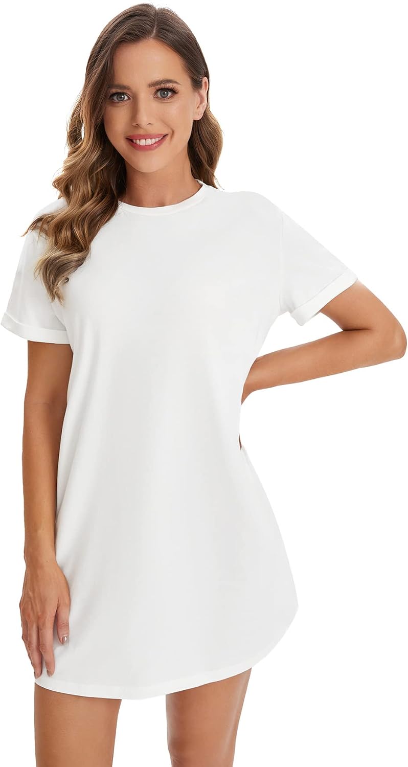 Milumia Women's Casual Short T Shirt Dress Short Sleeve Straight Mini Tee S | Round Neck, Basic Dress, Solid, Summer Fall Fashion, Nightgown, Simple, Losse Fit