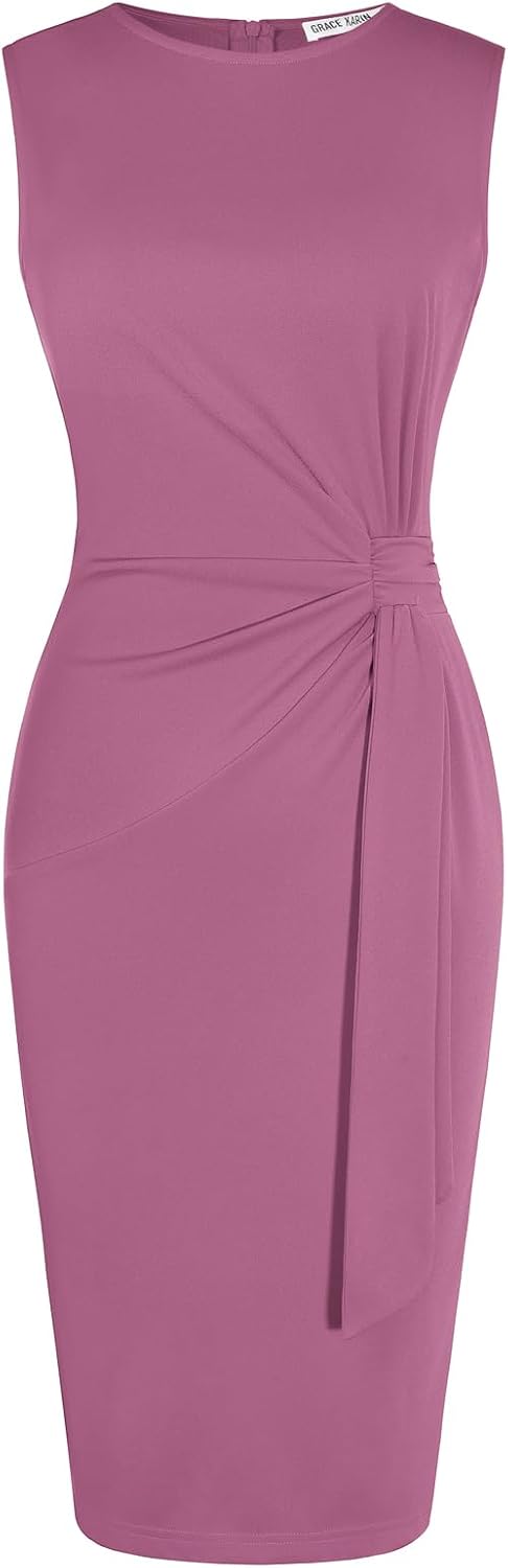 GRACE KARIN Women Sleeveless Bodycon Work Dress,Midi Sheath Business Dress | Crew Neck Knee Length Pencil Professional Outfits All Season Semiformal Office Funeral Church Cocktail