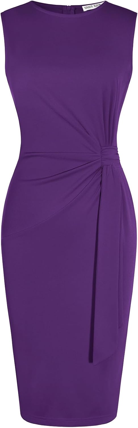 GRACE KARIN Women Sleeveless Bodycon Work Dress,Midi Sheath Business Dress | Crew Neck Knee Length Pencil Professional Outfits All Season Semiformal Office Funeral Church Cocktail