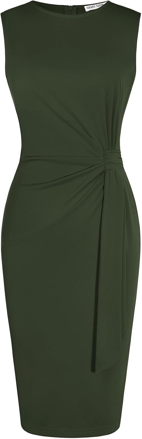 GRACE KARIN Women Sleeveless Bodycon Work Dress,Midi Sheath Business Dress | Crew Neck Knee Length Pencil Professional Outfits All Season Semiformal Office Funeral Church Cocktail