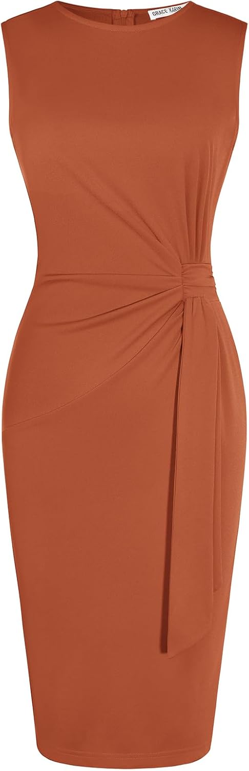 GRACE KARIN Women Sleeveless Bodycon Work Dress,Midi Sheath Business Dress | Crew Neck Knee Length Pencil Professional Outfits All Season Semiformal Office Funeral Church Cocktail