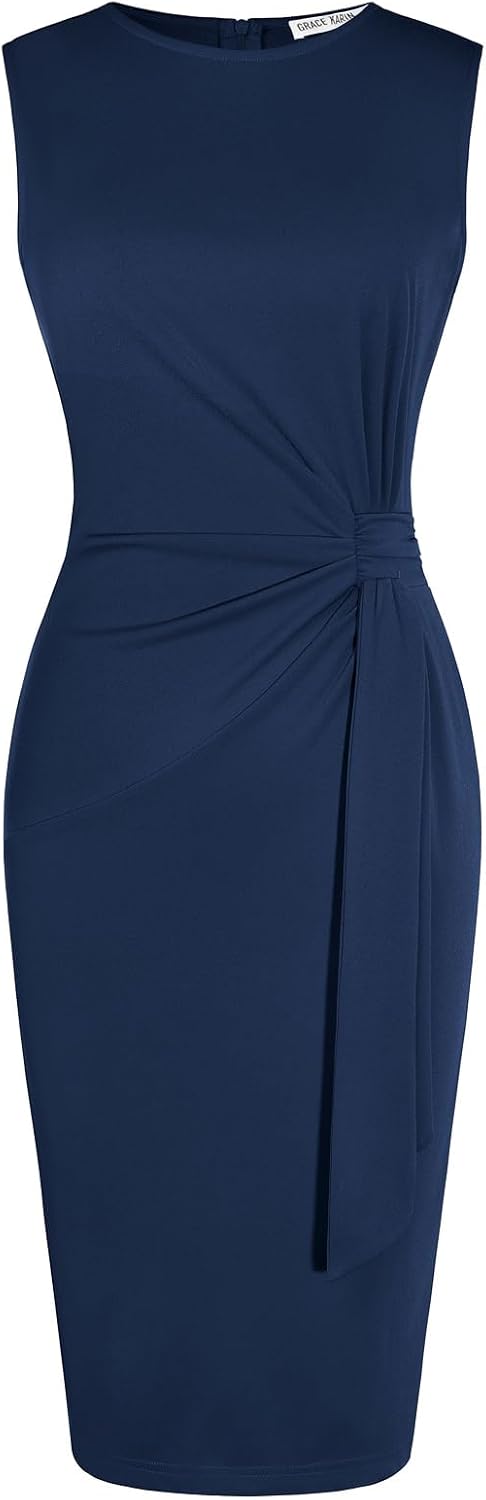 GRACE KARIN Women Sleeveless Bodycon Work Dress,Midi Sheath Business Dress | Crew Neck Knee Length Pencil Professional Outfits All Season Semiformal Office Funeral Church Cocktail