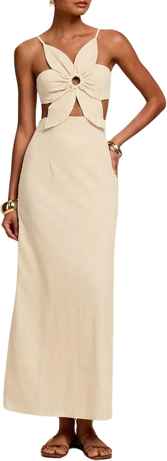 SHENHE Women's Petal Backless Maxi Dress Cut Out Cocktail Dresses | Keyhole, Spaghetti Strap, Long Dress, Elegant, Party, Club, Date Night Outfits, Fall 2026