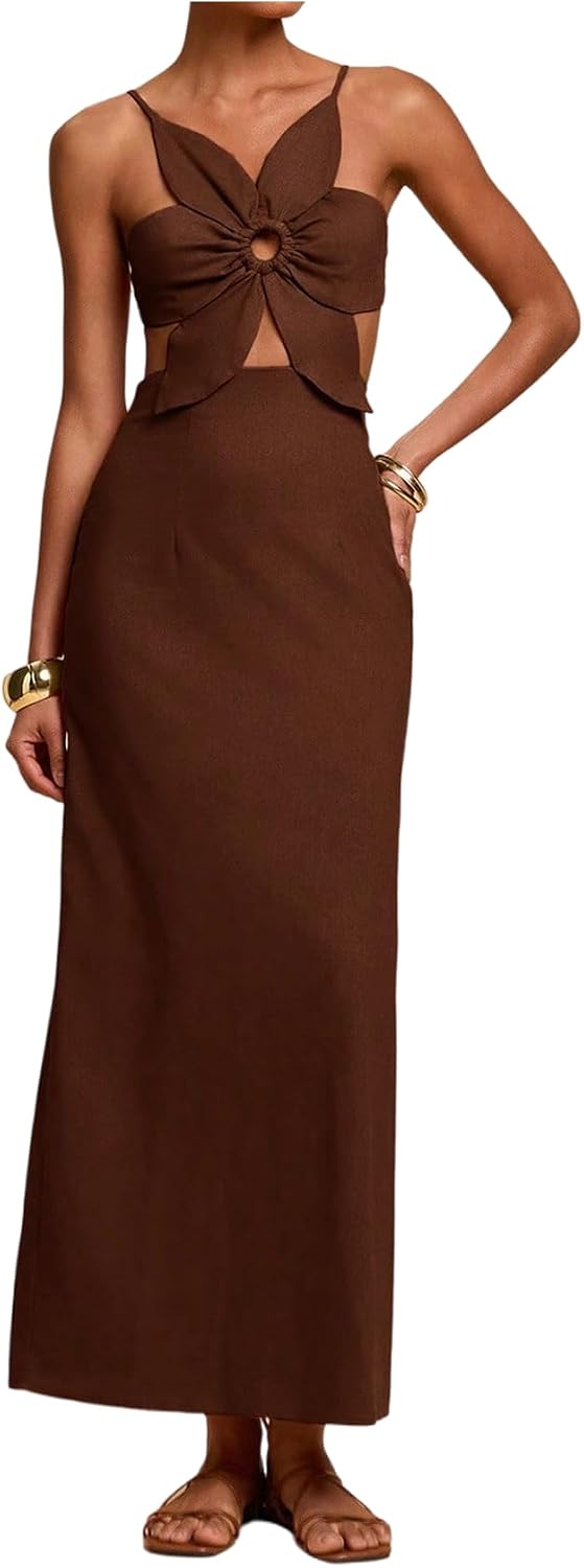 SHENHE Women's Petal Backless Maxi Dress Cut Out Cocktail Dresses | Keyhole, Spaghetti Strap, Long Dress, Elegant, Party, Club, Date Night Outfits, Fall 2026
