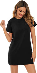 Milumia Women's Casual Short T Shirt Dress Short Sleeve Straight Mini Tee S | Round Neck, Basic Dress, Solid, Summer Fall Fashion, Nightgown, Simple, Losse Fit