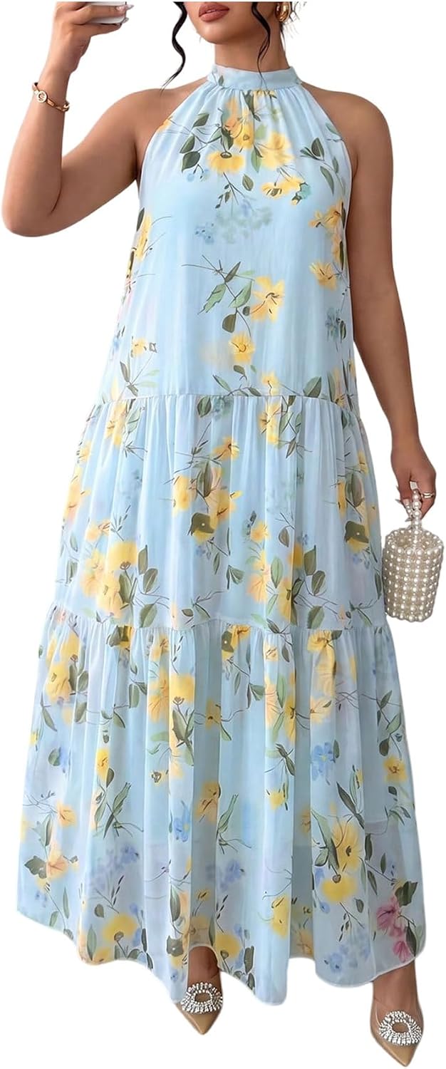 BEAUDRM Women's Plus Size Fall Summer Wedding Guest Dress Cocktail Dress | Floral, Formal, Maxi Dress, Ruffle, Flowy, Boho Dress, Sundresses