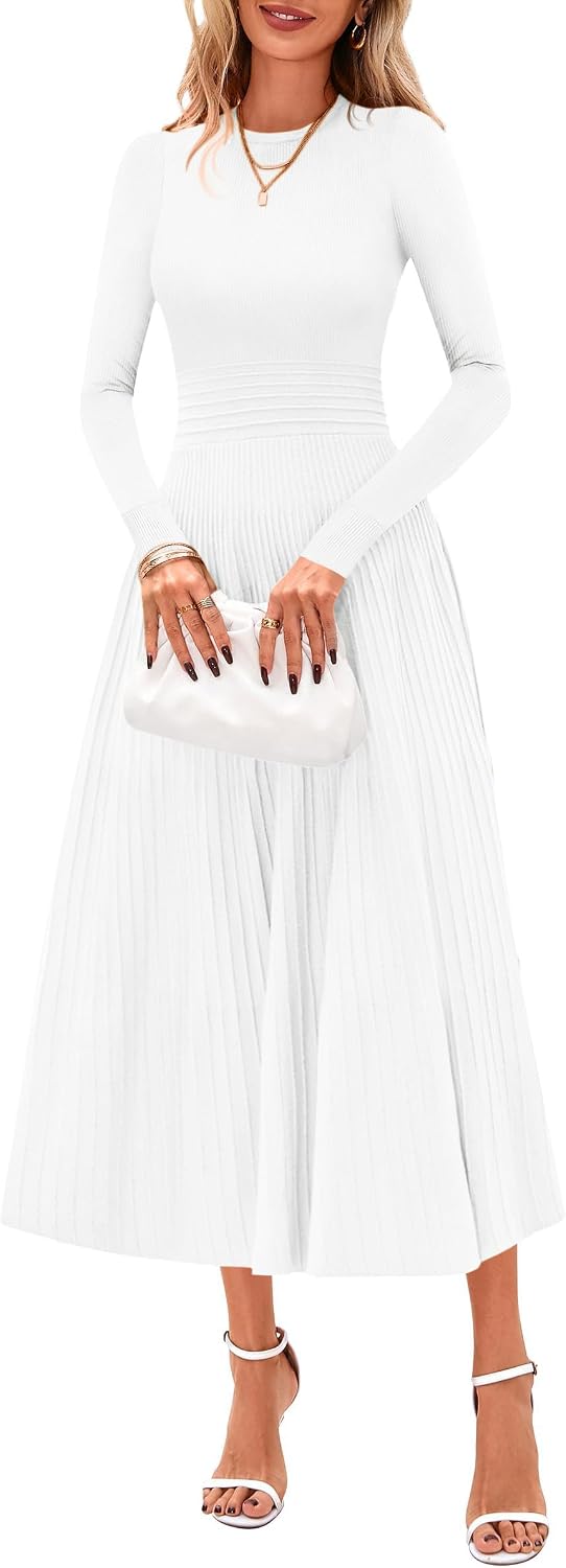 PRETTYGARDEN Women's Long Sleeve Knit Maxi Sweater Dress | Soft Pleated, Slim Fit A Line, Elegant Fall Wedding Guest Cocktail Holiday Parties Church Long Dresses, 2026 Winter Clothes