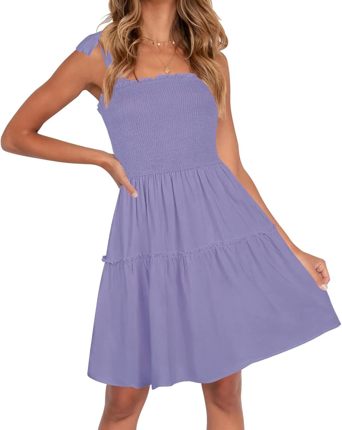 ZESICA Womens Summer Spaghetti Strap Sleeveless Mini Dress | Square Neck, Ruffle Hem, A-Line, Flowy Swing Dress, Sun Dress, Wedding Guest Short Dress