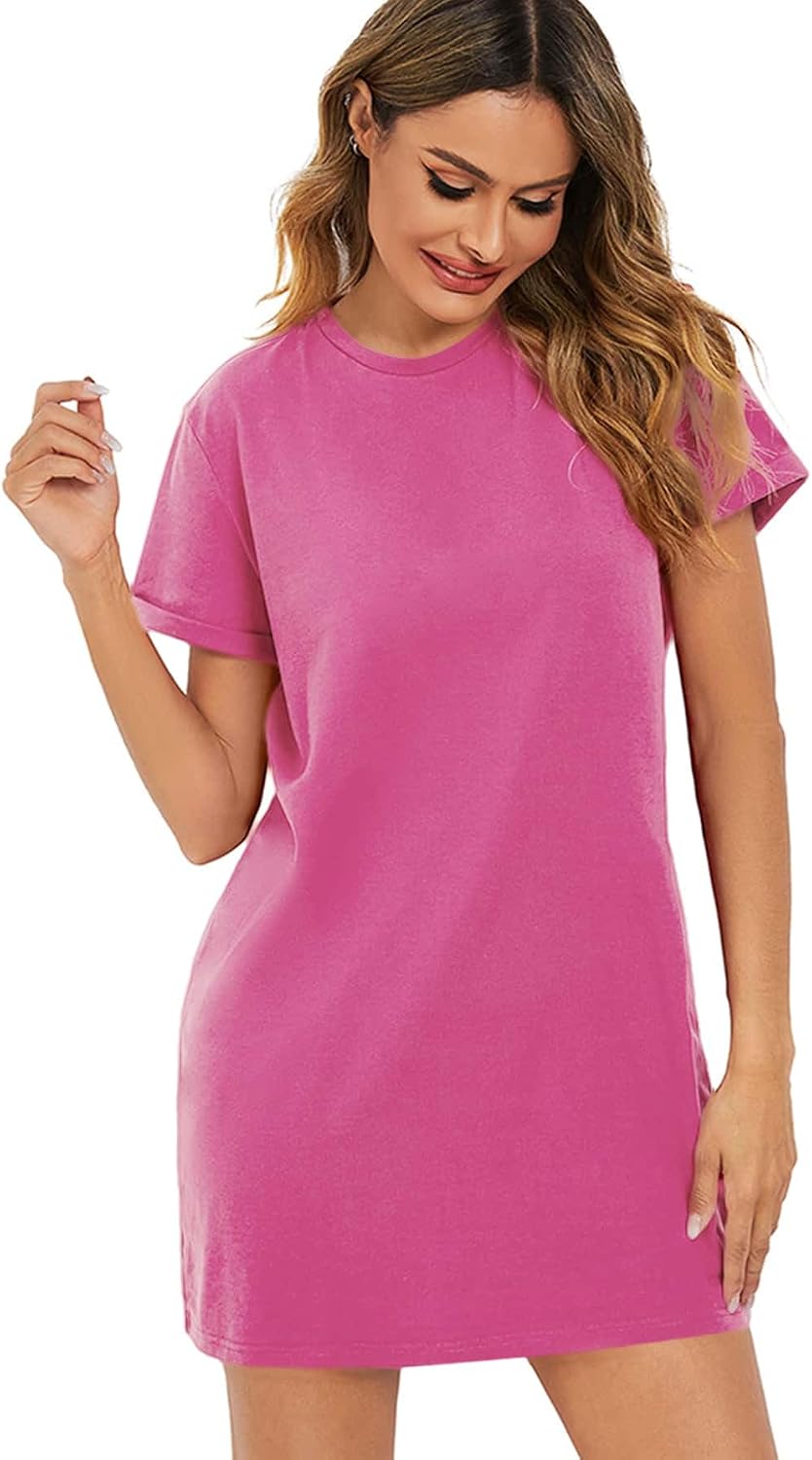 Milumia Women's Casual Short T Shirt Dress Short Sleeve Straight Mini Tee S | Round Neck, Basic Dress, Solid, Summer Fall Fashion, Nightgown, Simple, Losse Fit
