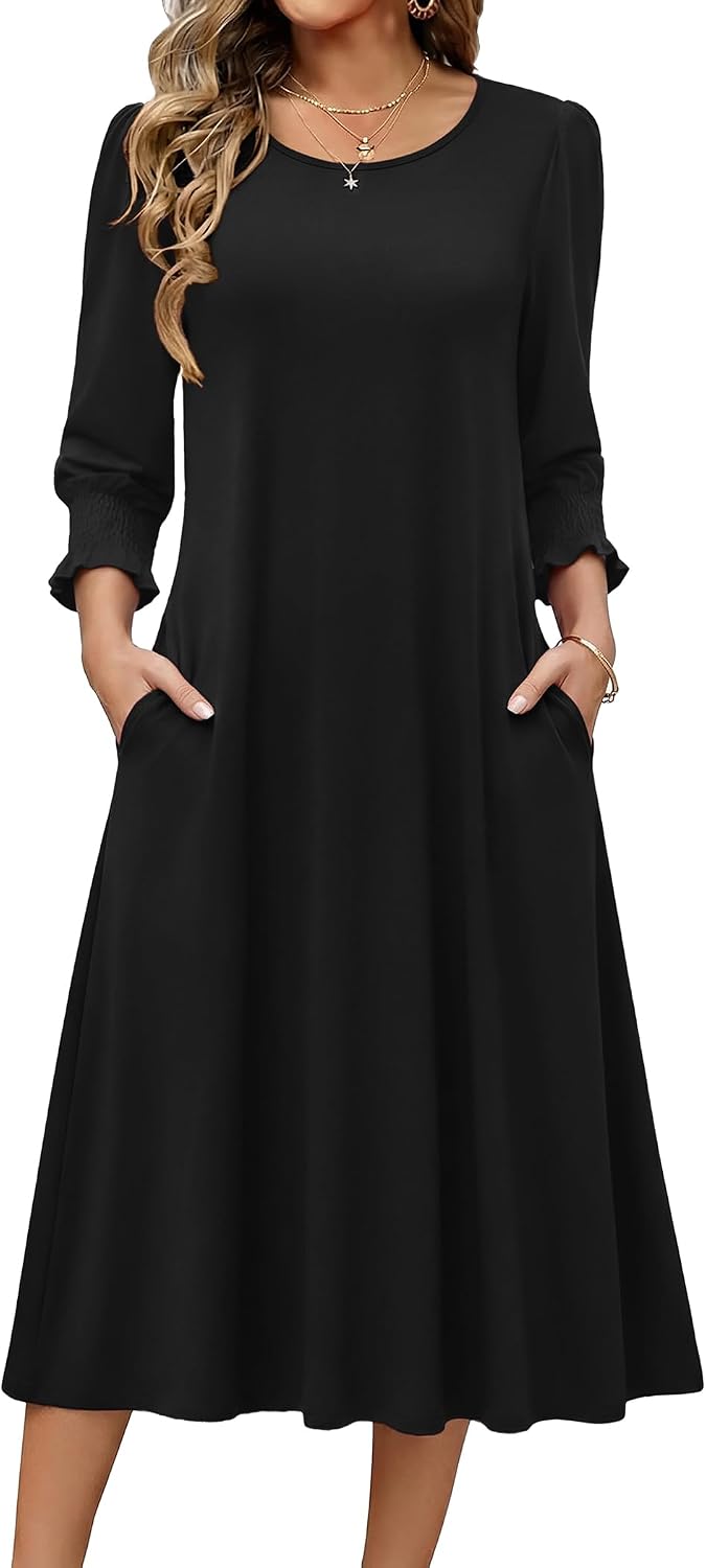 Zeagoo Summer Dresses for Women 2026 3\/4 Sleeve Dress for Women Floral Midi Dresses for Casual Womens Dresses with Pockets