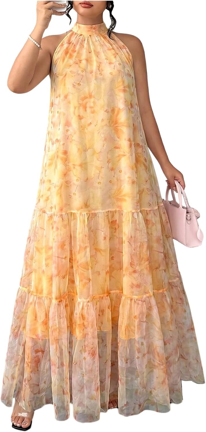 BEAUDRM Women's Plus Size Fall Summer Wedding Guest Dress Cocktail Dress | Floral, Formal, Maxi Dress, Ruffle, Flowy, Boho Dress, Sundresses