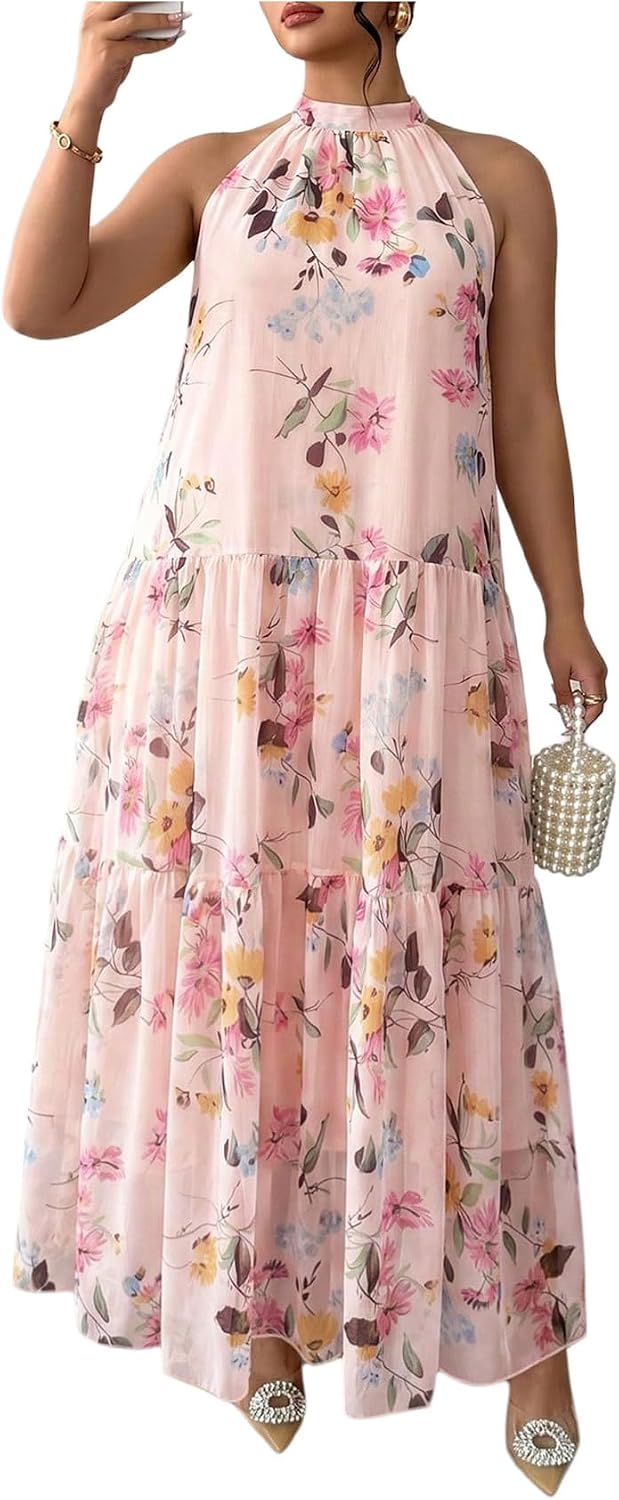 BEAUDRM Women's Plus Size Fall Summer Wedding Guest Dress Cocktail Dress | Floral, Formal, Maxi Dress, Ruffle, Flowy, Boho Dress, Sundresses