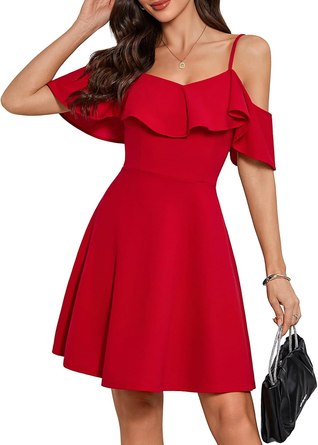 Bbonlinedress Off Shoulder Women Cocktail Wedding Guest Homecoming Dress | Spaghetti Strap, Cold Shoulder, Bridesmaid, Prom Party, Bridal Shower, Evening Semi Formal Dress