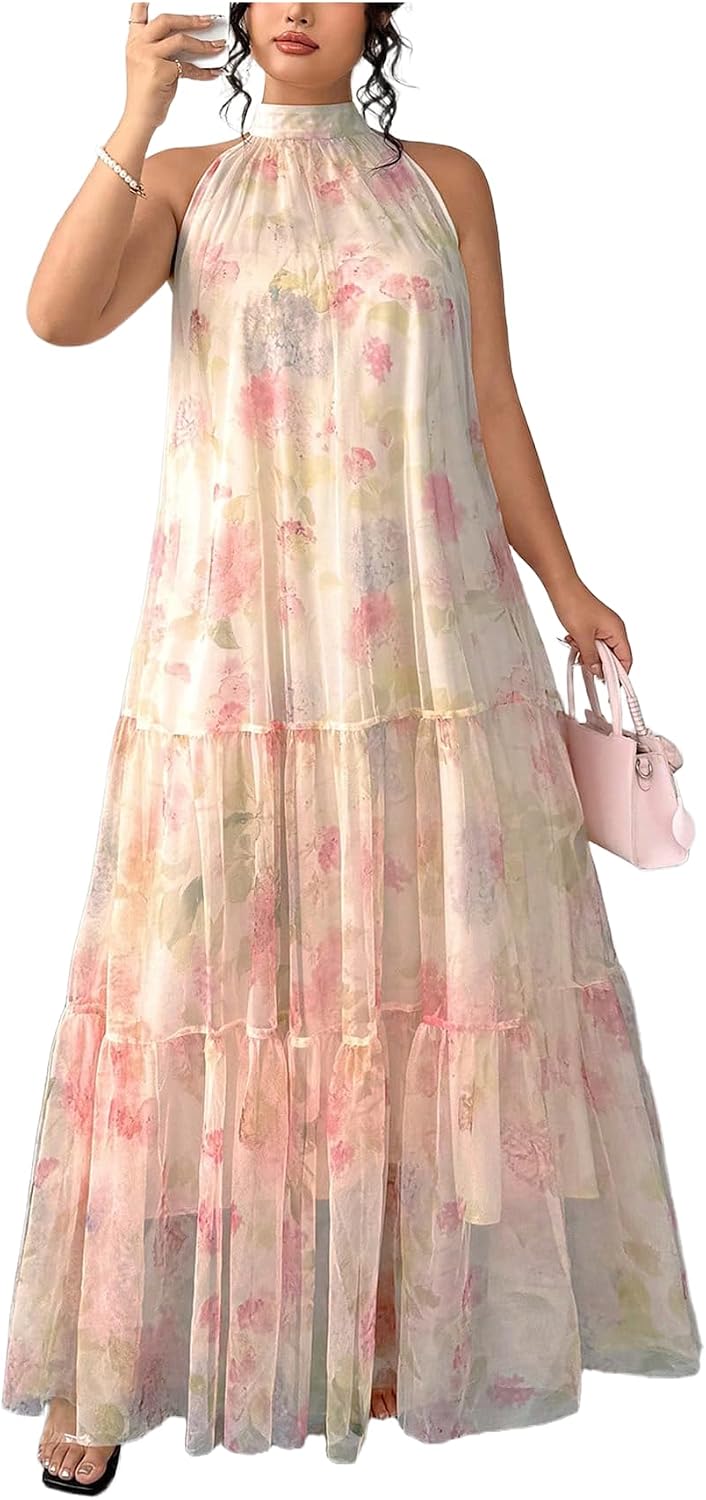 BEAUDRM Women's Plus Size Fall Summer Wedding Guest Dress Cocktail Dress | Floral, Formal, Maxi Dress, Ruffle, Flowy, Boho Dress, Sundresses