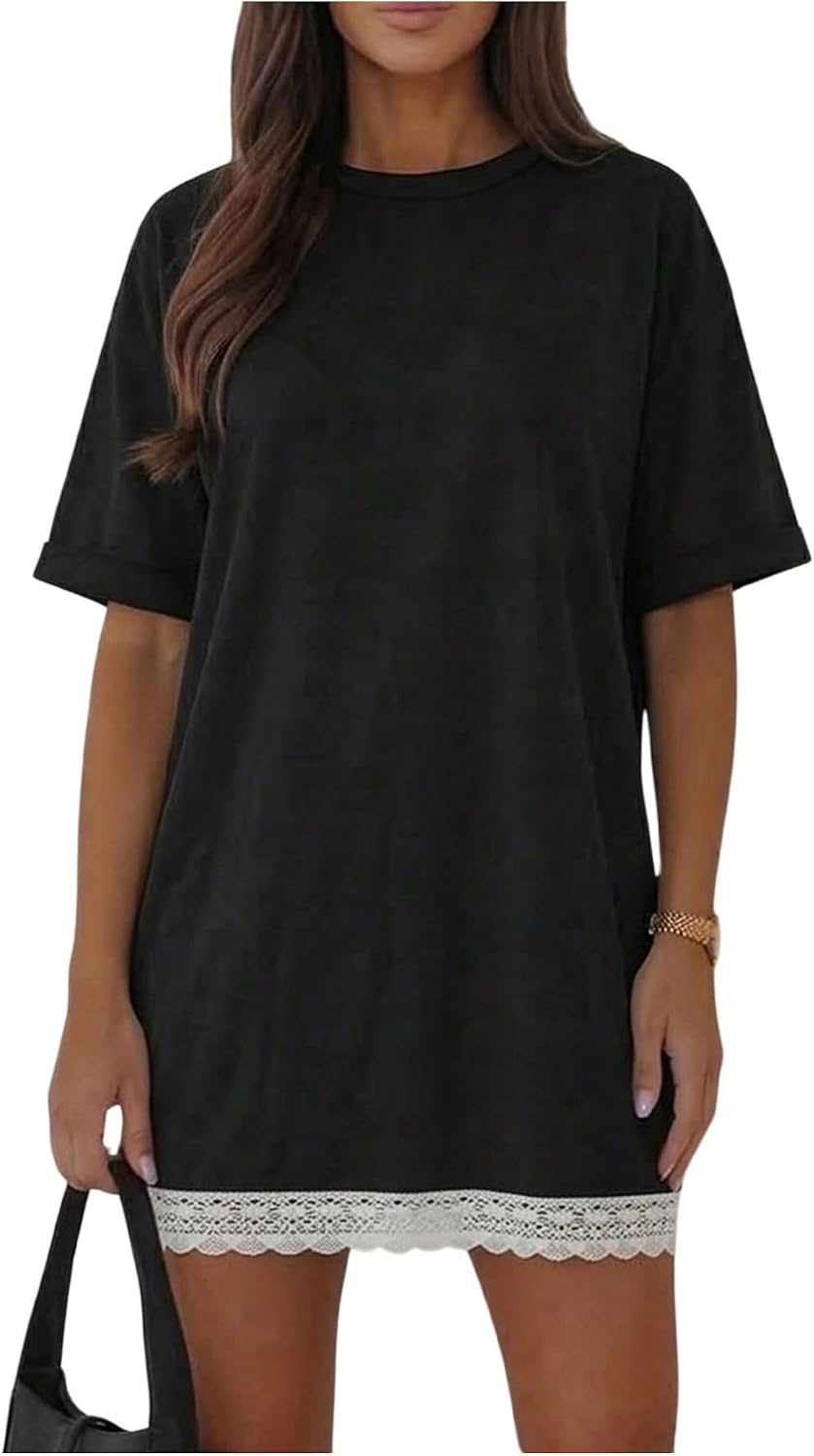 Milumia Women's Casual Short T Shirt Dress Short Sleeve Straight Mini Tee S | Round Neck, Basic Dress, Solid, Summer Fall Fashion, Nightgown, Simple, Losse Fit