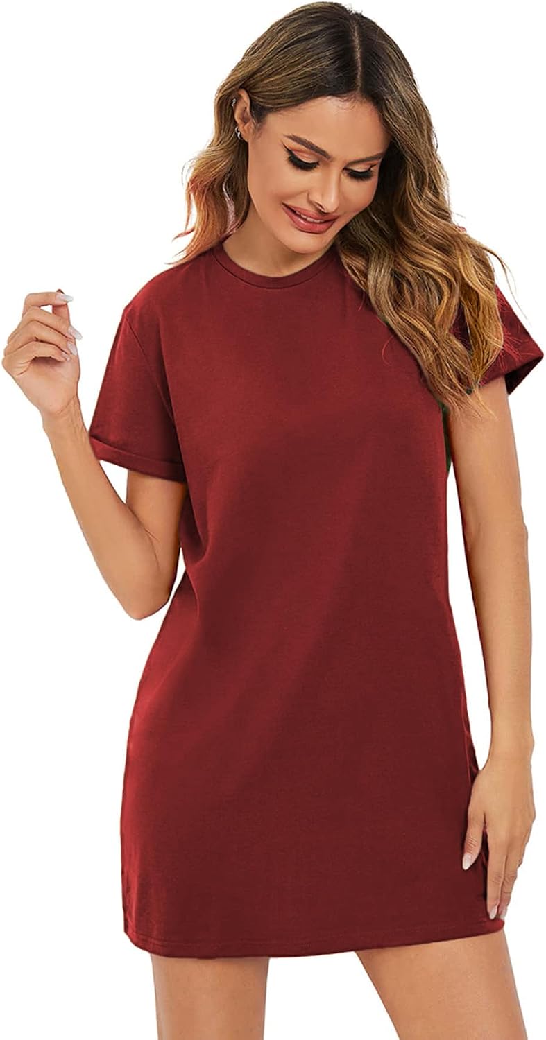 Milumia Women's Casual Short T Shirt Dress Short Sleeve Straight Mini Tee S | Round Neck, Basic Dress, Solid, Summer Fall Fashion, Nightgown, Simple, Losse Fit