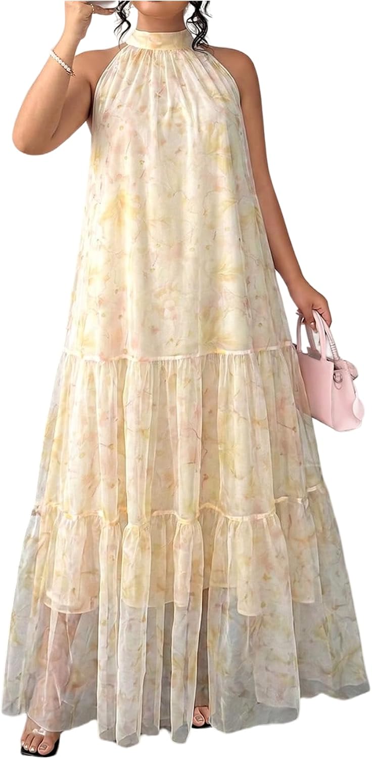 BEAUDRM Women's Plus Size Fall Summer Wedding Guest Dress Cocktail Dress | Floral, Formal, Maxi Dress, Ruffle, Flowy, Boho Dress, Sundresses