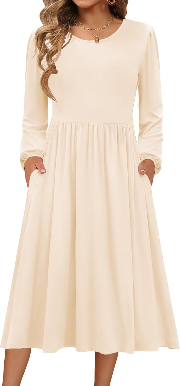 Zeagoo Long Sleeve Dresses for Women 2026 Fall Winter Casual Flowy A-Line Boho Midi Party Long Dress with Pockets