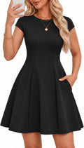 Meetjen Women\u2019s Short Formal A Line Elegant Homecoming Cocktail Dress | Cap Sleeve, Round Neck, Summer Wedding Guest Dress, Graduation, Business Casual Work, Mini Prom Party Dresses with Pockets