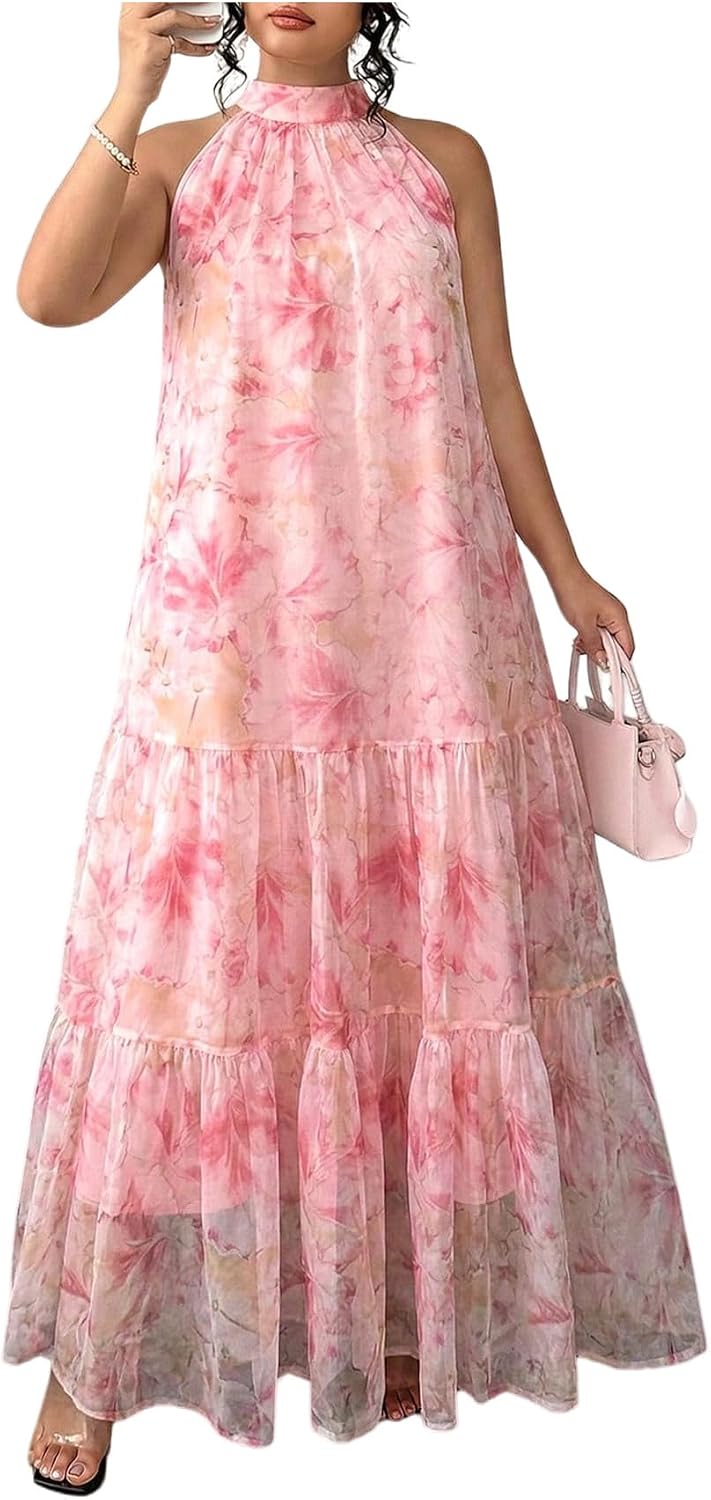 BEAUDRM Women's Plus Size Fall Summer Wedding Guest Dress Cocktail Dress | Floral, Formal, Maxi Dress, Ruffle, Flowy, Boho Dress, Sundresses