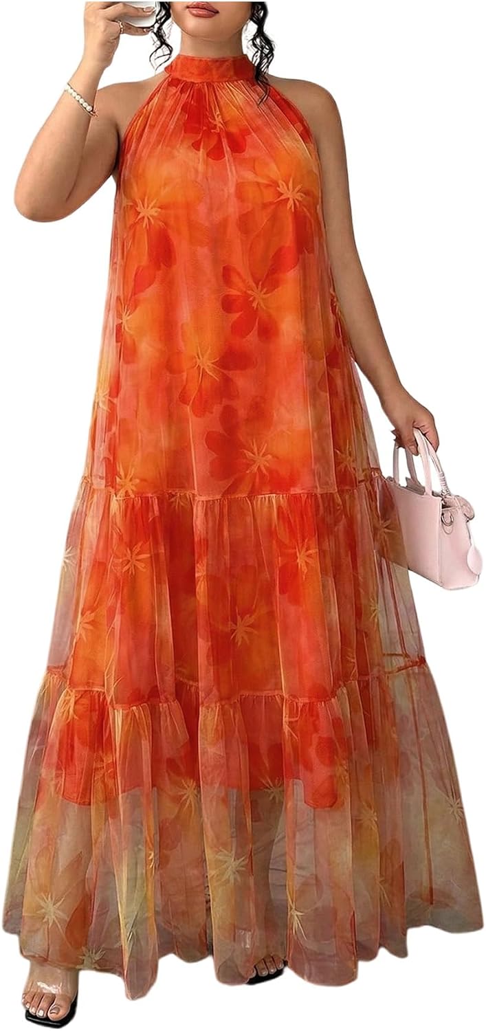 BEAUDRM Women's Plus Size Fall Summer Wedding Guest Dress Cocktail Dress | Floral, Formal, Maxi Dress, Ruffle, Flowy, Boho Dress, Sundresses