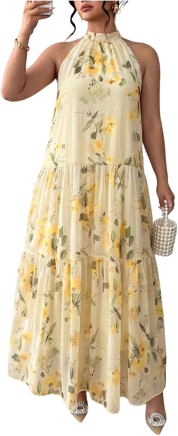 BEAUDRM Women's Plus Size Fall Summer Wedding Guest Dress Cocktail Dress | Floral, Formal, Maxi Dress, Ruffle, Flowy, Boho Dress, Sundresses