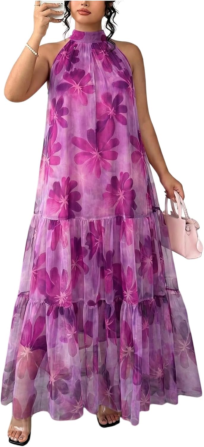 BEAUDRM Women's Plus Size Fall Summer Wedding Guest Dress Cocktail Dress | Floral, Formal, Maxi Dress, Ruffle, Flowy, Boho Dress, Sundresses