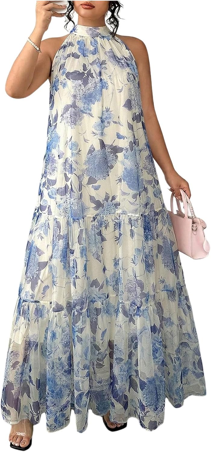 BEAUDRM Women's Plus Size Fall Summer Wedding Guest Dress Cocktail Dress | Floral, Formal, Maxi Dress, Ruffle, Flowy, Boho Dress, Sundresses