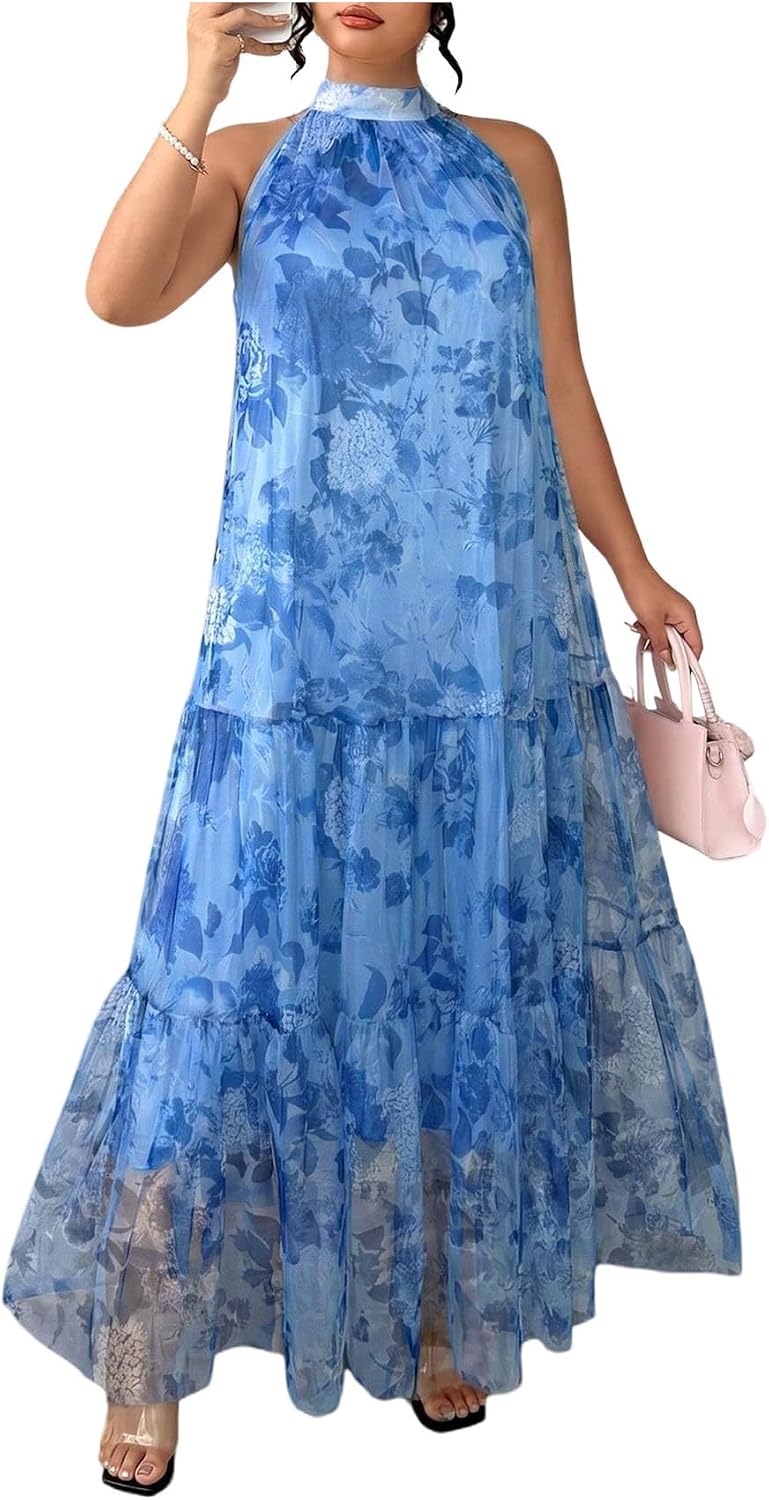 BEAUDRM Women's Plus Size Fall Summer Wedding Guest Dress Cocktail Dress | Floral, Formal, Maxi Dress, Ruffle, Flowy, Boho Dress, Sundresses