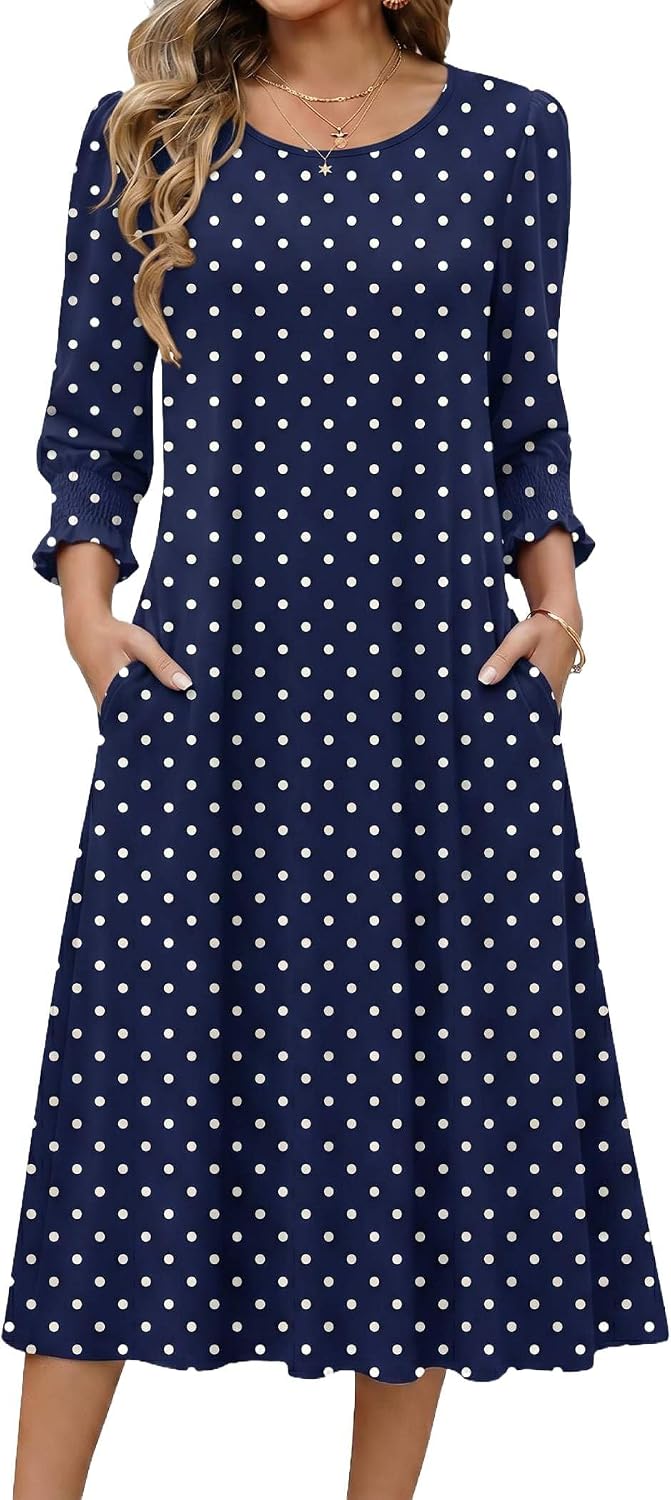 Zeagoo Summer Dresses for Women 2026 3\/4 Sleeve Dress for Women Floral Midi Dresses for Casual Womens Dresses with Pockets