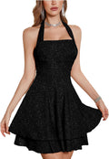 Cokama Sparkly Halter Dress for Women, Sleeveless Cocktail Party Square Neck Sparkling Dresses Women's Evening Clubwear
