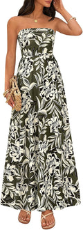 PRETTYGARDEN Sleeveless Floral Summer Maxi Dresses for Women 2026 Tube Top Flowy Long Dress Tropical Beach Vacation Clothes