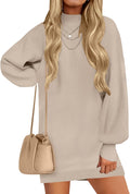 ZESICA Women's 2026 Fall Mock Neck Mini Sweater Dress Pullover Knit Dresses | Long Lantern Sleeve, Oversized, Soft, Cozy, Ribbed Knit, Elegant, 2026 Fall Fashion, Winter Dresses, Dressy Casual Clothes