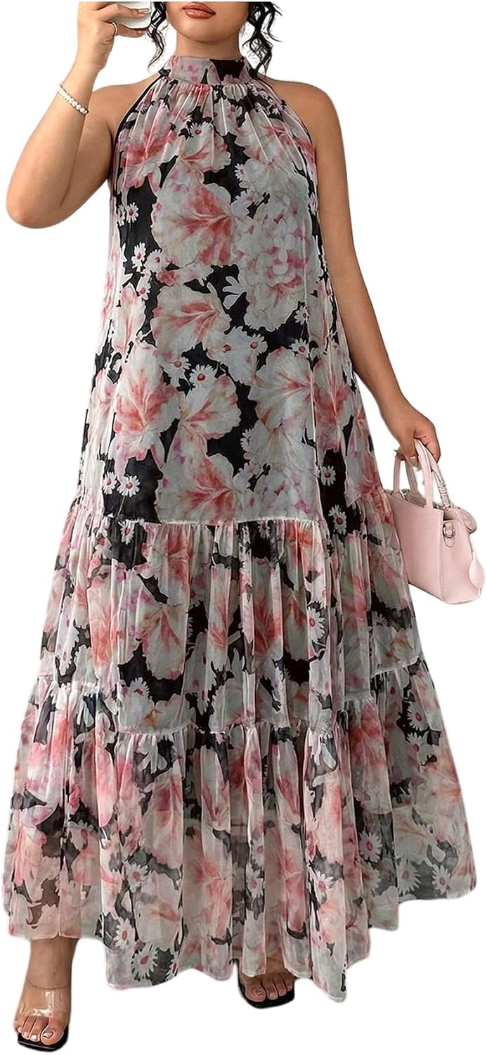 BEAUDRM Women's Plus Size Fall Summer Wedding Guest Dress Cocktail Dress | Floral, Formal, Maxi Dress, Ruffle, Flowy, Boho Dress, Sundresses