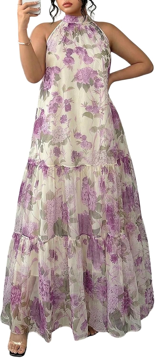 BEAUDRM Women's Plus Size Fall Summer Wedding Guest Dress Cocktail Dress | Floral, Formal, Maxi Dress, Ruffle, Flowy, Boho Dress, Sundresses